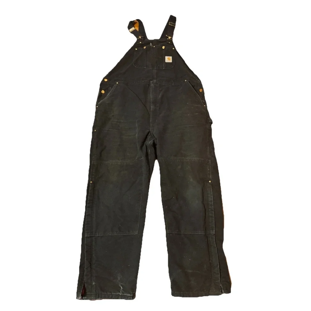 Carhartt Bib Overalls Mens 48 X‎ 32 Black Duck Quilt Lined Double Knee R02 BLK